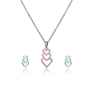 Fashion Colorful Heartshaped Stainless Steel Necklace And Earring Set